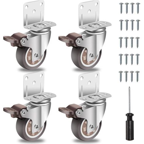 Pair 50-mm-möbelrollen Mit 4 Bremsen, L-förmiger Montageplatte, Schwerlastrollen Bis 270 Kg, Gummi Für Alle Bodenarten, Für Möbel, Regale, Spielzeugkisten, 4er-set