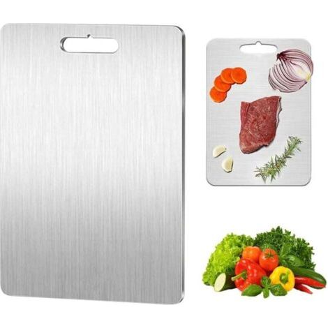 Pair Titan-schneidebrett – Beidseitig Edelstahl – Bpa-frei – Für Küche, Fleisch, Brot, Gemüse, Obst (34 X 23 Cm) Inhhub