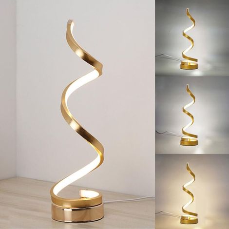 Pair Spiralförmige Led-nachttischlampe, Moderne Schreibtischlampe, 3 Farbtemperaturen, Gold [energieklasse E]