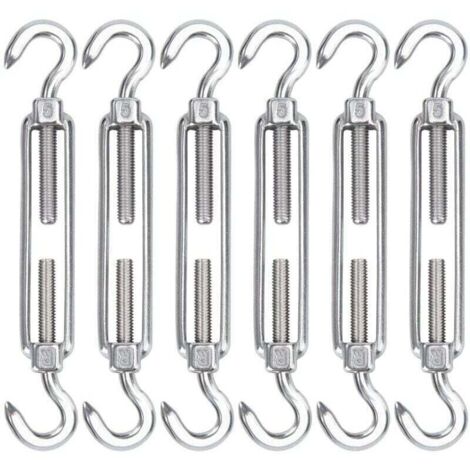 Pair M5 Edelstahl-kabelspanner, 6er-pack, Verstellbarer, Robuster Drahthaken Und Hakenspanner Für Seile, Kabel, Wäscheleinen, Gitter Zur Sonnenschutzmontage