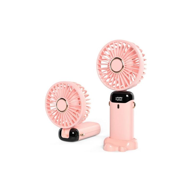 Mini-tischventilator Mit Usb-anschluss, 5 Geschwindigkeitsstufen Und 3000-mah-akku. Zusammenklappbarer Ventilator Für Reisen, Büro Und Zuhause (rosa).