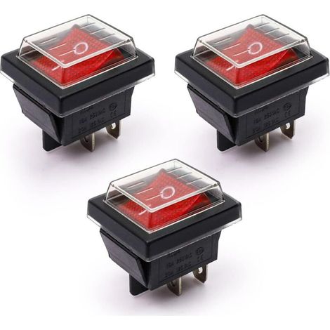 Pair 3 Stück Rote Ein/aus-wippschalter Mit Wasserdichter Abdeckung 16a/250v 20a/125v Ac (dpst)