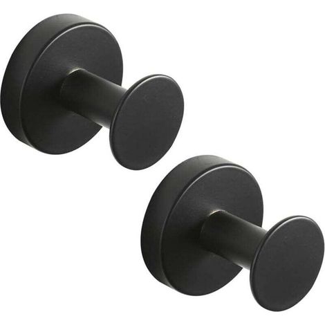 Pair Set Mit 2 Runden Edelstahl-kleiderhaken, Schwarz Beschichtet, Wandmontage, Handtuchhalter Im Modernen Stil