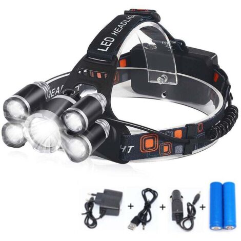 Pair Wiederaufladbare Stirnlampe – 12.000 Lm, Leistungsstark Und Ultrahell, Usb-aufladbar, 5 Leds, 4 Leuchtmodi, Schutzart Ipx4, 2 X 18650-akkus, Ideal Für Camping, Jagen, Angeln, Klettern Und Wandern
