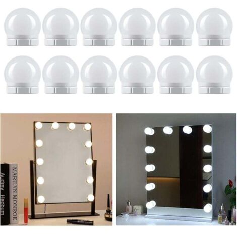 Pair Hollywood-schminktischleuchte Mit 12 Leds, Usb-anschluss, Schalter Und Kabel (verstellbar), 3 Farben Und 10 Helligkeitsstufen, Selbstklebende Led-schminktischleuchte