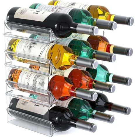 Pair 4-stöckiges, Stapelbares Flaschenregal Mit 12 Behältern – Freistehend – Für Küchenarbeitsplatten, Tische, Speisekammern, Bars, Schränke Und Kühlschränke – Transparent