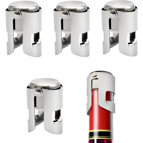 Set Mit 4 Wiederverwendbaren, Vakuumversiegelten, Auslaufsicheren Edelstahl-champagnerflaschenverschlüssen, Prosecco-verschlüssen Für Sekt Und Bier