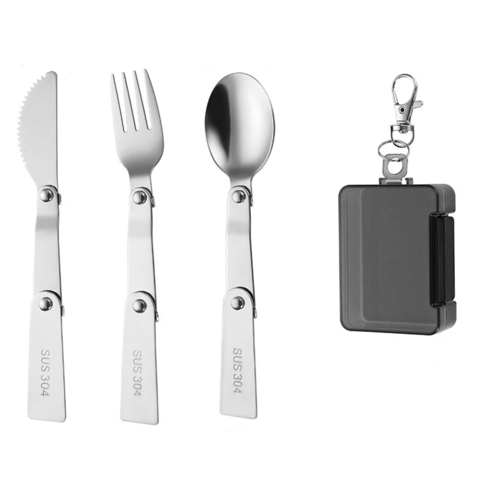 Drehbares, Faltbares Besteckset (gabel Und Löffel) – Kompaktes Und Tragbares 3-in-1-besteck Aus Edelstahl 304 (3-teiliges Silbernes Set)