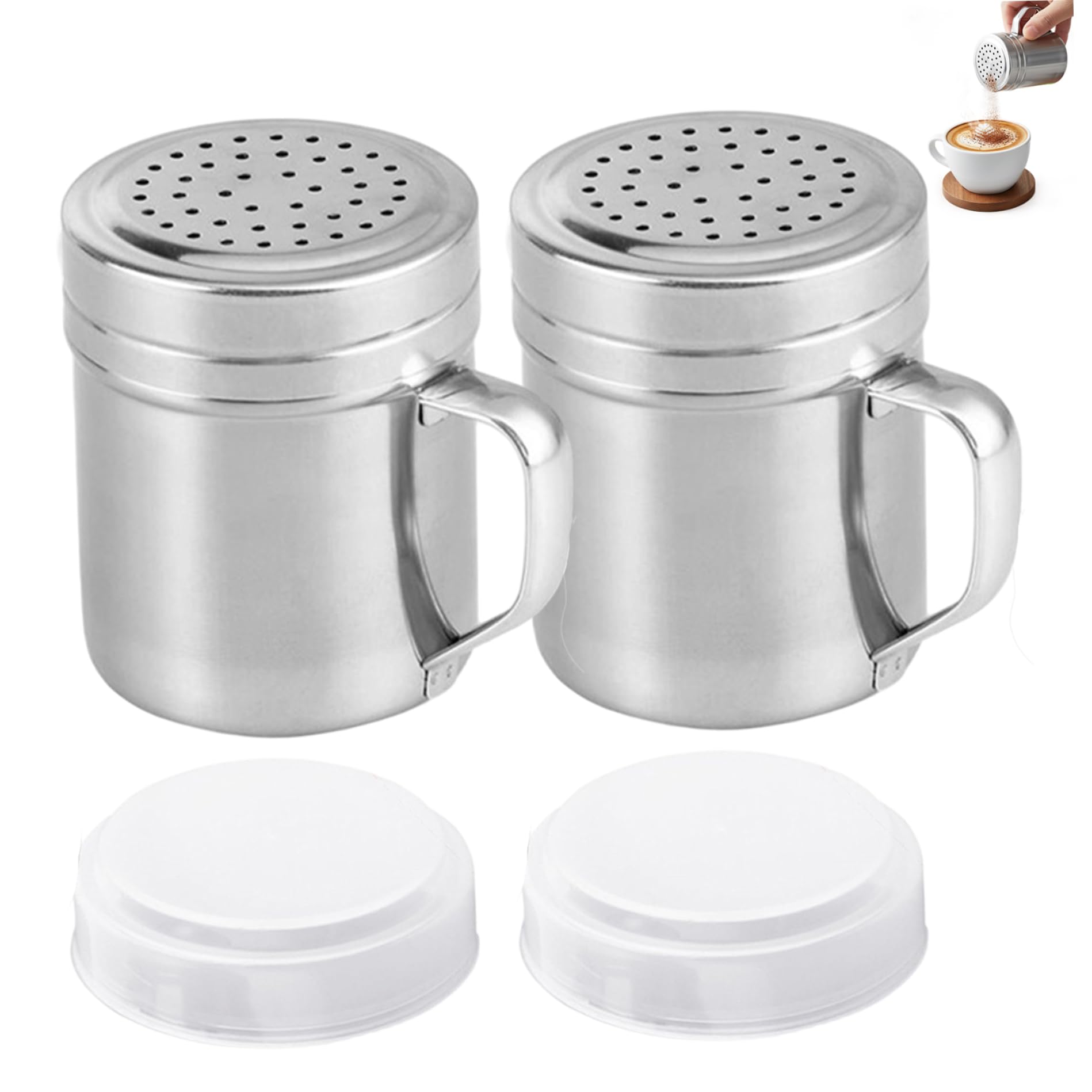 Salz- Und Pfefferstreuer Aus Metall Mit Griffen, 2-teiliges Set Aus Edelstahl Mit Löchern Und Deckeln Für Küche, Restaurant Und Esszimmer, 7,1 X 9,4 Cm