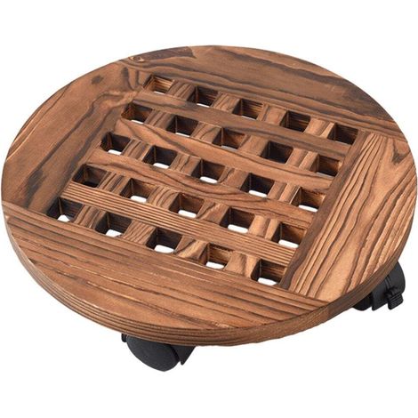 30 Cm Großer, Rollbarer Pflanzenständer Aus Holz Mit Rollen, Runder Blumentopfhalter, Pflanzenwagen Für Drinnen Und Draußen Mit 360° Drehbaren Rollen, Rolltablett Und Boden