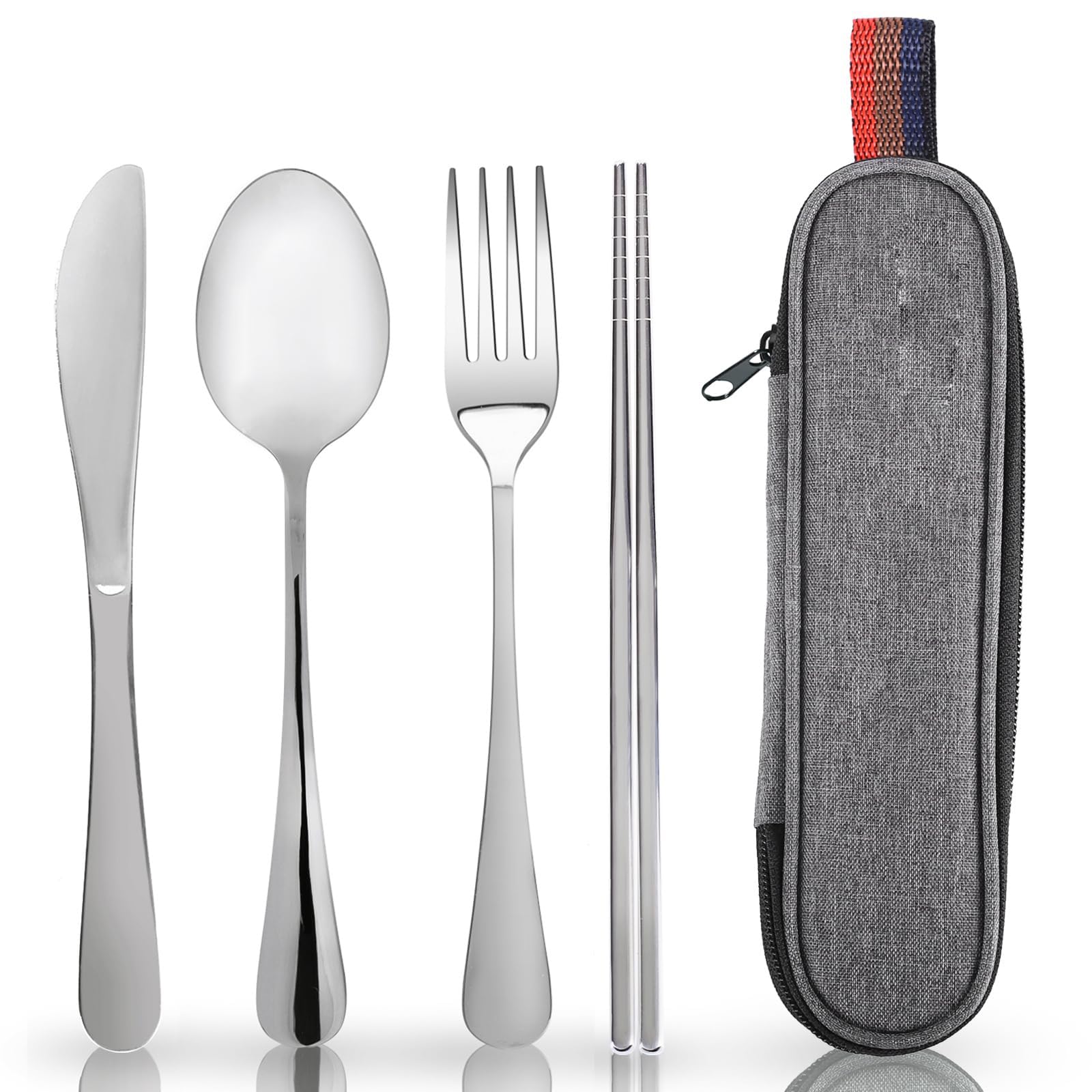 Tragbares Reisebesteck-set (mit Aufbewahrungsetui) – Wiederverwendbares 3-teiliges Edelstahl-set (messer, Gabel Und Löffel) Für Büro, Camping Und Picknicks