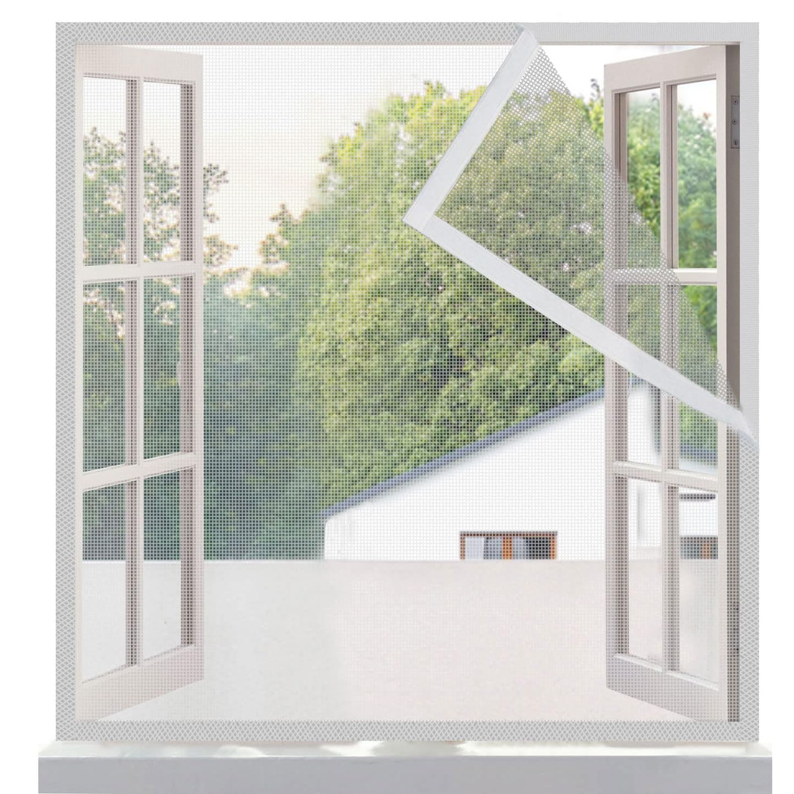 Fenstergitter (71 X 59 Zoll) — Weißes, Verstärktes Fiberglas-insektenschutzgitter, Komplett Mit Klettverschluss, Ideal Für Terrassen (feste Größe, Nicht Verstellbar)