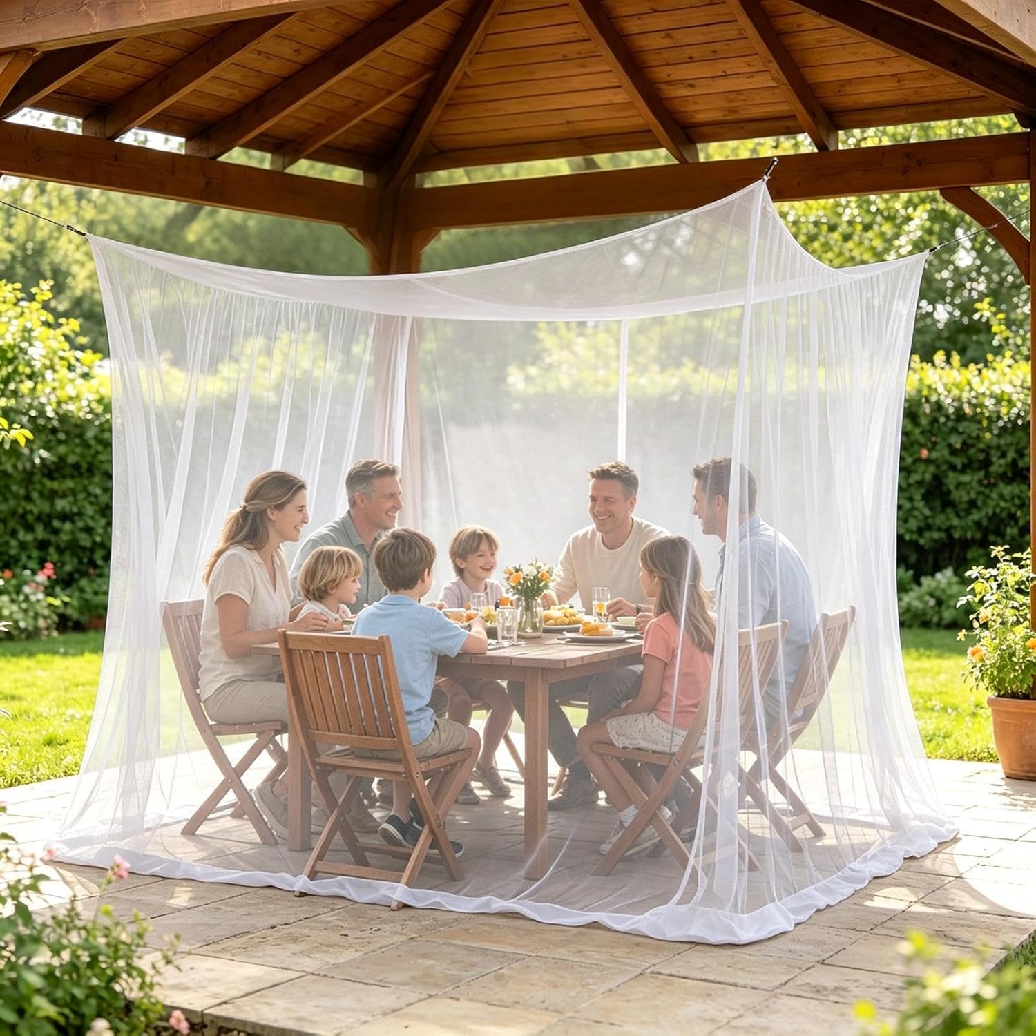 Moskitonetz 210 × 190 × 240 Cm – Für Pavillon, Garten, Terrasse, Camping, Bett – 220 Feinmaschig Mit 1 Tür – Weiß