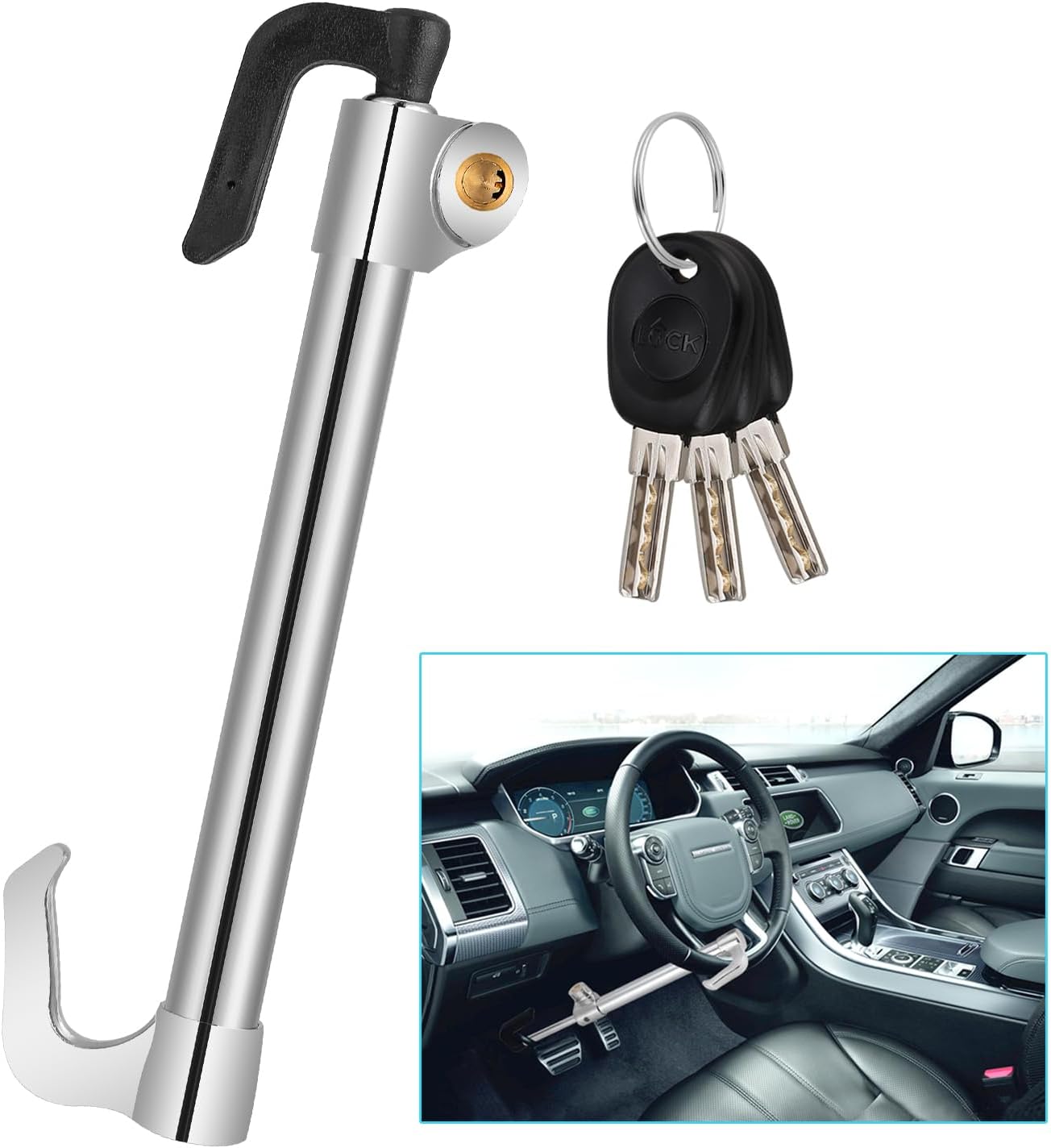 Für Lenkradsperre – Auto-lenkrad-diebstahlsicherung, Lenkrad-diebstahlsicherung, Auto-diebstahlsicherungsstock Für Auto, Suv, Van, Lkw, Wohnwagen (silber)