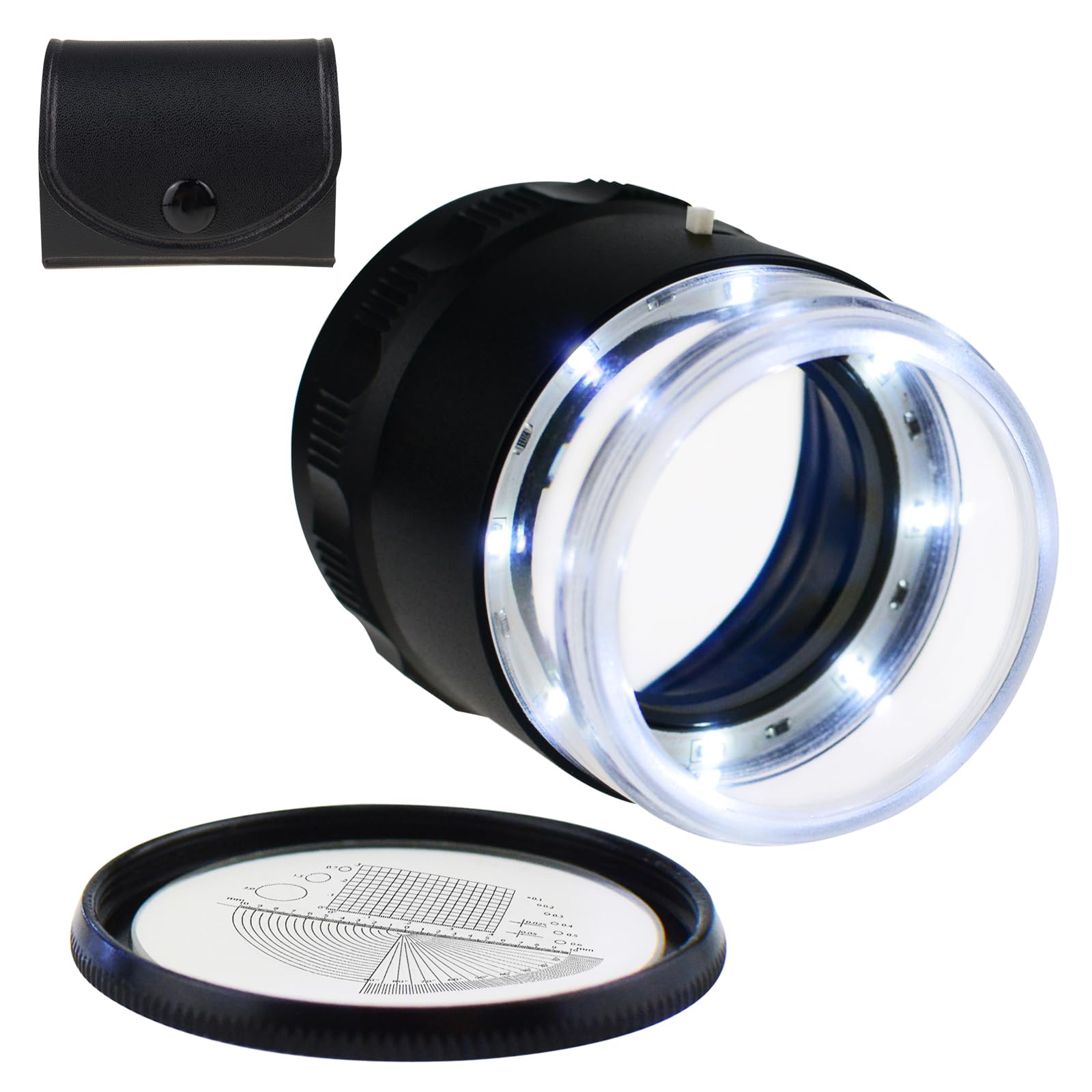 10-fache Lupe, Verstellbare Brennweite, Faltbare Vergrößerung Mit Licht Mit 8 Led-lichtern Für Edelsteine, Schmuck, Münzen, Briefmarken