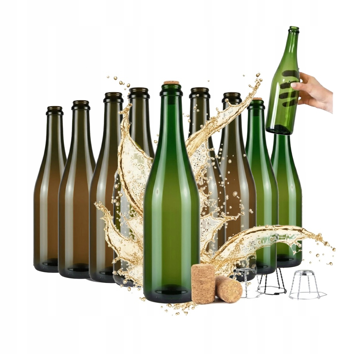 10 Glasflaschen Für Champagner, Apfelwein, Wein, Kombucha, 0,75-g-korken