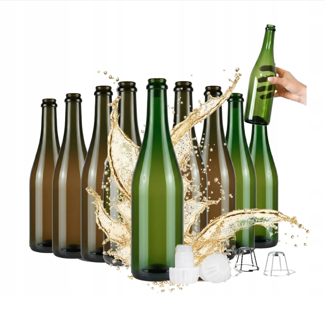 10 Glasflaschen Für Champagner, Apfelwein, Wein, Bier, 750 Ml, Mit Kunststoffverschluss