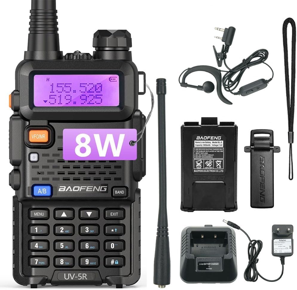 Uv-5r 8w Walkie Talkie Hochleistungs-ukw-radio 128 Kanäle Funkkommunikations-transceiver Mit Kopfhörer Schwarz