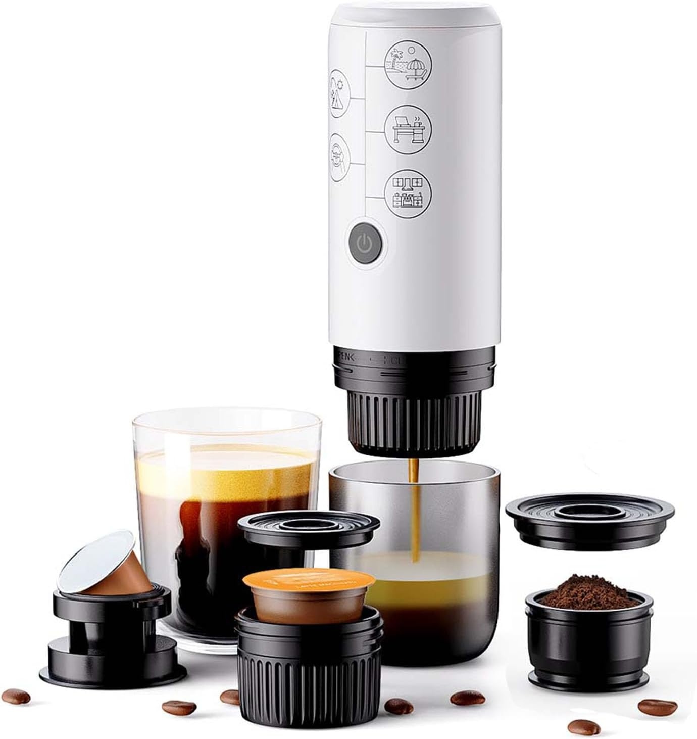 Tragbare Elektrische 3-in-1-espressomaschine, One-touch-extraktion, Kompatibel Mit Ns- Und Dg-kapseln Und Kaffeepulver.