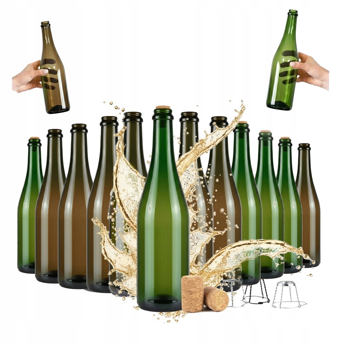 30 Glasflaschen Für Champagner, Apfelwein, Wein, 0,75 G Agglomerierter Korken, Verschiedene Farben