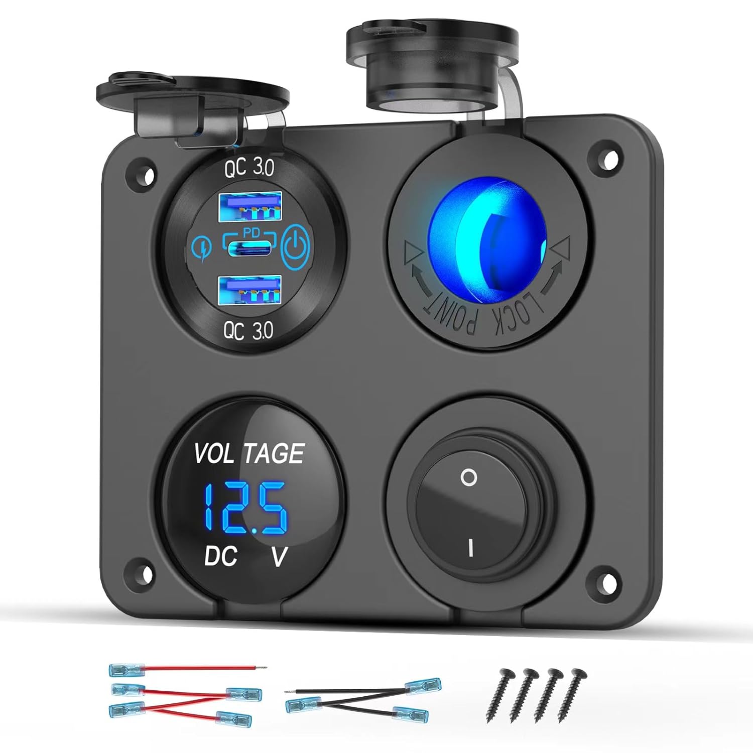 12-volt-usb-ausgang, Wohnmobilzubehör, 12-v-marine-schalttafel, Dualer Pd30w- Und Qc18w-usb-anschluss, Kfz-ladegerät Aus Aluminium, Beleuchtete 150-w-zigarettenanzünderbuchse, 4-in-1-diy-set