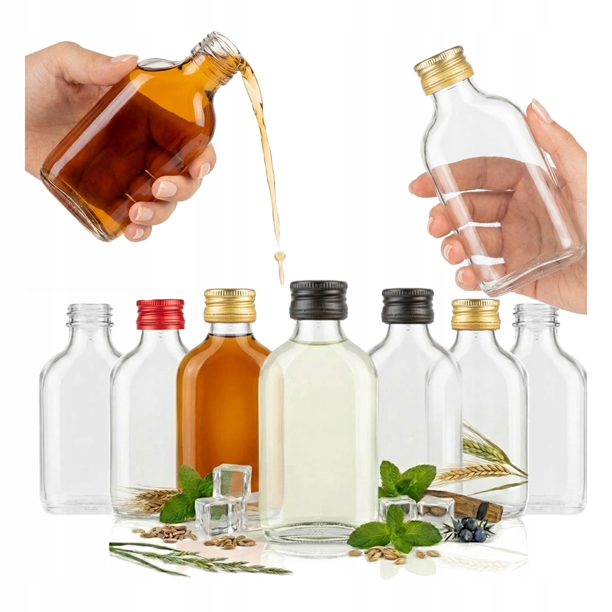 50x Glasflaschen, Flachmann 100ml + Likörverschluss, Hochzeitsgeschenk