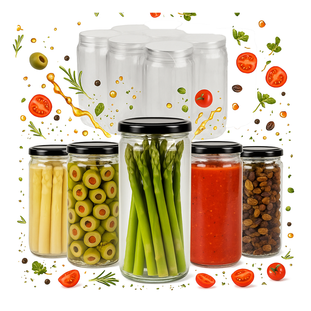 70 Längliche Einmachgläser À 500 Ml Für Marmelade, Honig, Konfitüre, Gurken, Gewürze + Deckel