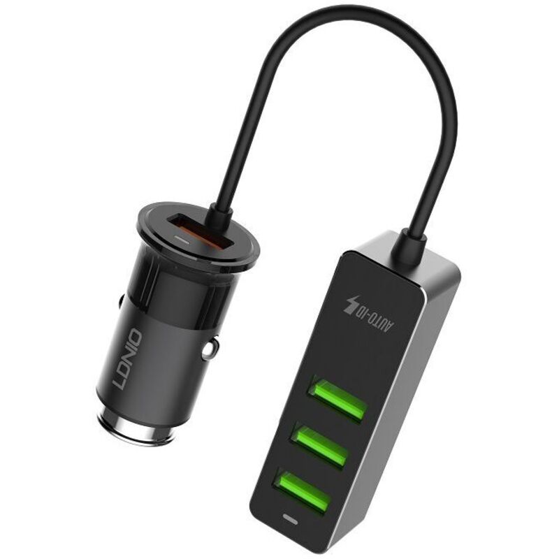 Zigarettenanzünder-splitter Fürs Auto – 4 Usb-anschlüsse – Schnellladefunktion 3.0 – 1,2 M Ausziehbares Kabel – Aluminium – Rundumschutz