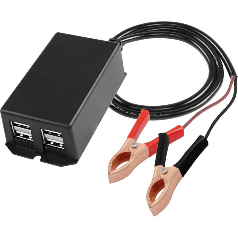12v/24v Auf 5v 3a Gleichstromwandler Mit Krokodilklemmen – 4-port-motorrad-usb-adapter, 70cm Kabel, Schnellladefunktion Für Smartphones/tablets