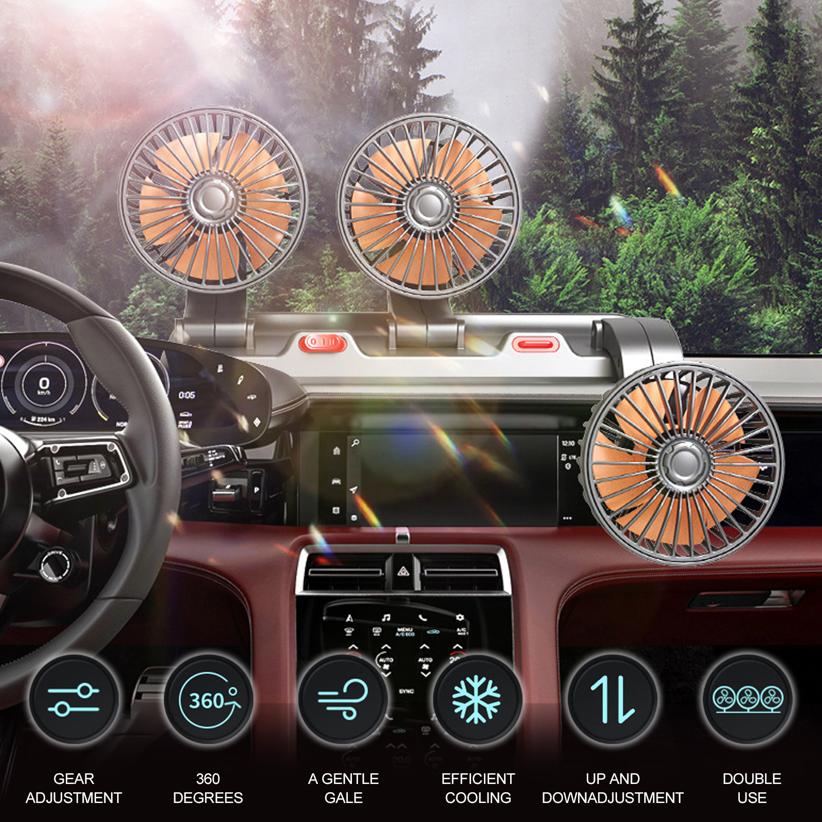 3-armiger Autolüfter Mit Verdecktem Diffusor Und Parkplatte – 12 V, 2 Geschwindigkeitsstufen, 360°-drehung