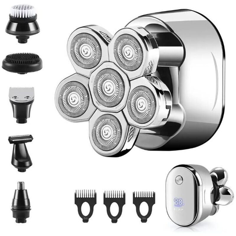 6-in-1 Multifunktions-elektrorasierer, Usb-aufladbar, 6d-rotationsscherkopf, Wasserdicht, Mit 5 Aufsätzen Für Die Rasur Von Körper, Gesicht, Nase Und Ohren