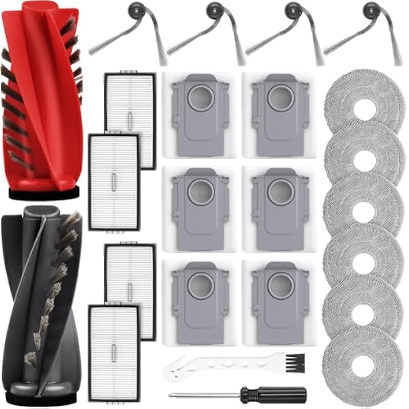Passendes 24-teiliges Zubehörset Für Roborock Saros 10r/qrevo Curvx/qrevo Curv 2 Prox/curv 2 Pro Saugroboter, Bestehend Aus 2 Hauptbürsten, 6 Staubbeuteln, 6 Reinigungspads, 4 Hepa-filtern Und 4 Bürst