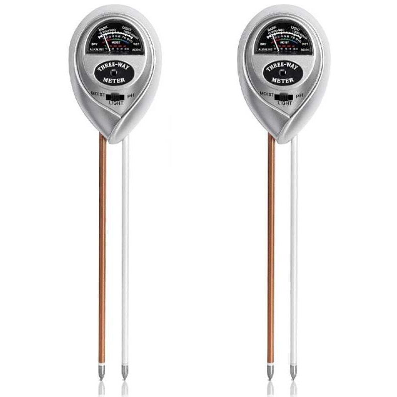3-in-1 Bodentester, 2-teilig, Feuchtigkeits-/licht-/ph-tester, Bodentest-set Für Pflanzen Und Blumen (keine Batterien Erforderlich), Silber