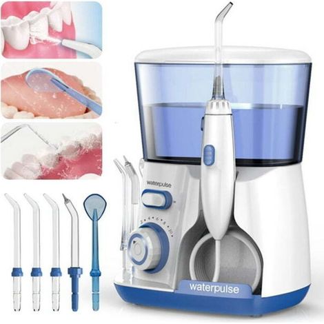 Elektrische Munddusche Mit 800 Ml Fassungsvermögen Und 5 Verstellbaren Wasserstrahldüsen Für Optimale Mundhygiene, Blau