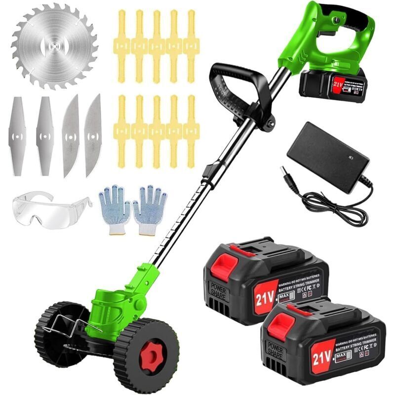 21-v-akku-freischneider, Kabelloser Trimmer Mit Akku, Drei Klingentypen, Geräuscharm, Verstellbare Schnittlänge Für Garten, Rasen Und Landwirtschaft