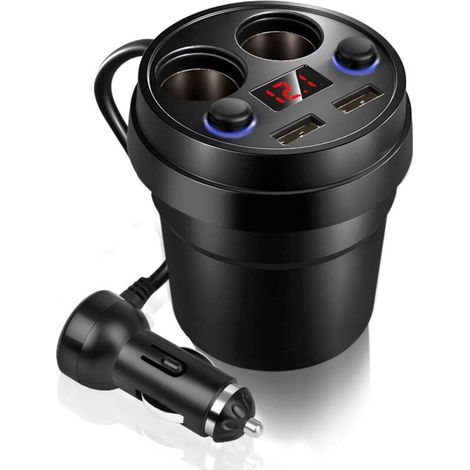 Kfz-zigarettenanzünderadapter. Dual-usb-ladegerät (12–24 V, 80 W, 3,1 A) Mit Getränkehalter Und Led-spannungsanzeige. Für Smartphone/tablet/computer