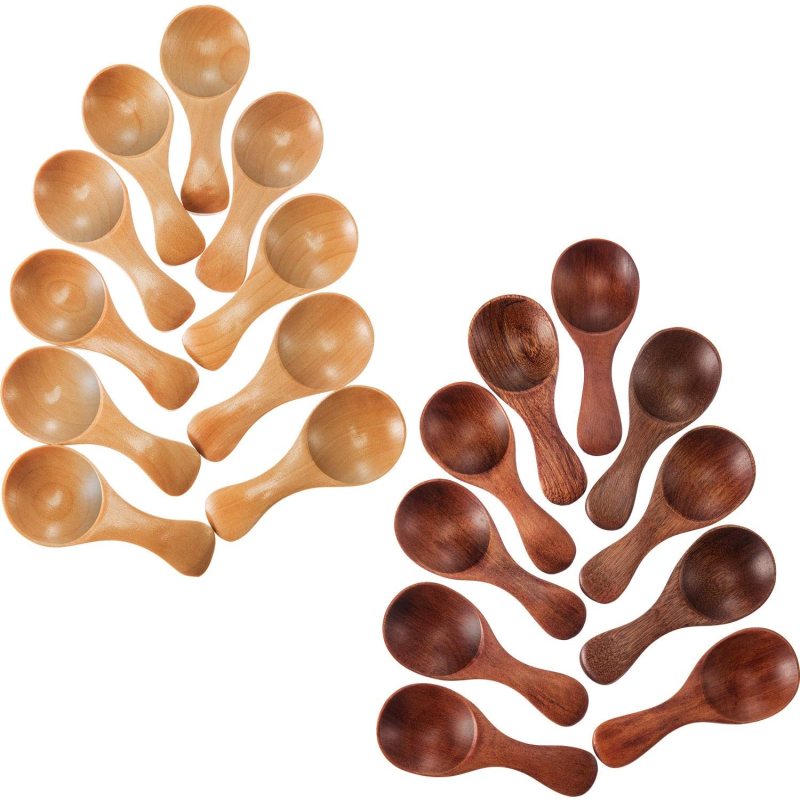20 Kleine Holzlöffel Für Würzmittel: Zucker, Gewürze, Salz, Honig, Kaffee, Tee, Marmelade, Senf, Eiscreme.