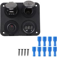 12v Led-wippschalterpanel, 4 Tasten, Zigarettenanzünder, Voltmeter, Zwei Usb-anschlüsse (4,2 A), Für Auto, Boot, Blau