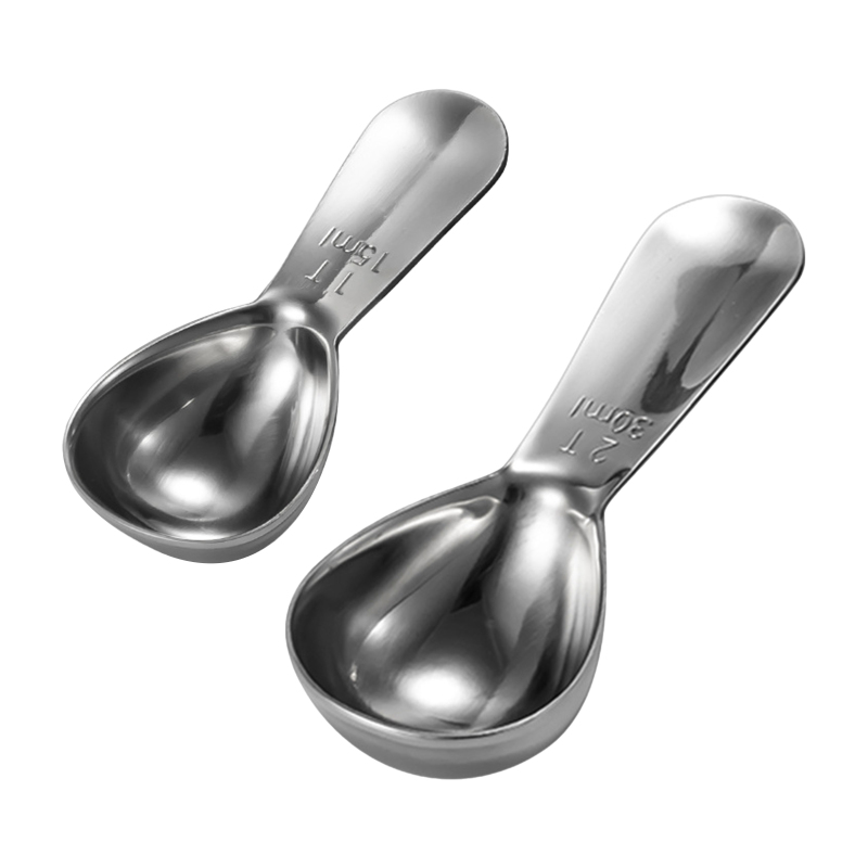 Set Aus 2 Kurzen Messlöffeln Aus Edelstahl (1 Und 2 Esslöffel) Für Kaffee, Tee Und Zucker.