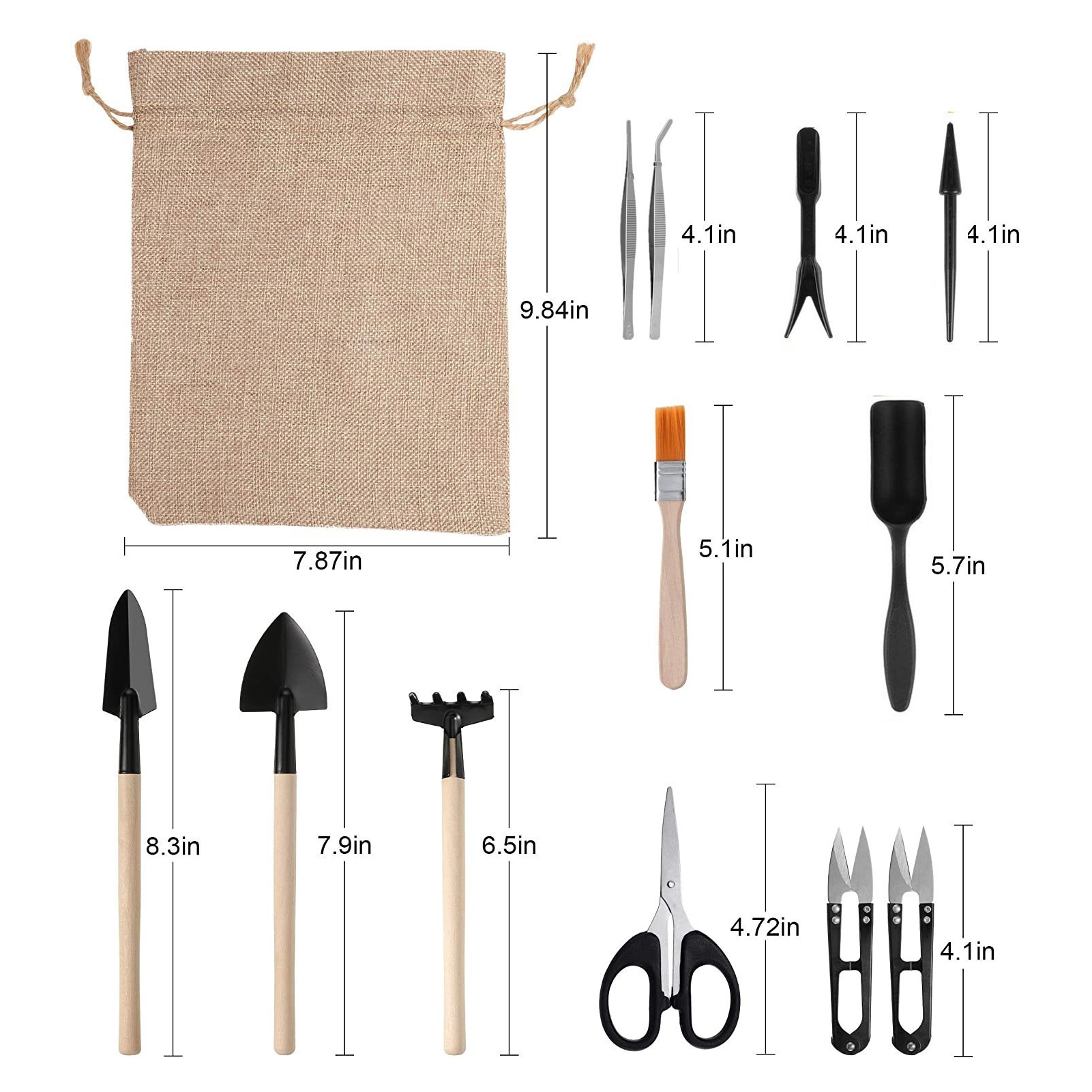Set Aus 13 Miniatur-gartengeräten Für Sukkulenten: Jäten, Graben, Pflanzen, Umpflanzen, Gestalten Von Märchenhaften Mini-gärten, Kakteen Und Bonsai.