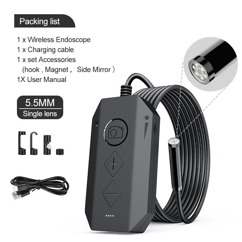 Wifi-endoskop, Objektiv-endoskop-inspektionskamera Mit 6 Led-leuchten, Halbstarres Flexibles Kabel, Für Iphone, Samsung, Ios, Android-smartphone/tablet (5 M)