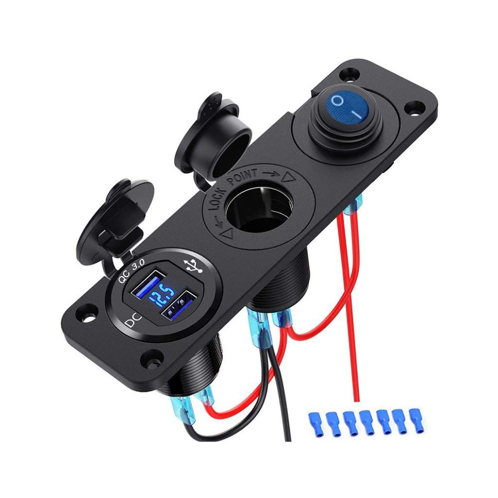 12v Qc 3.0 Usb-buchse, Wasserdichter 3-in-1-druckknopfschalter Mit Led-voltmeter, Ein-/ausschalter, Zigarettenanzünderadapter Für Lkw, Boot, Wohnmobil