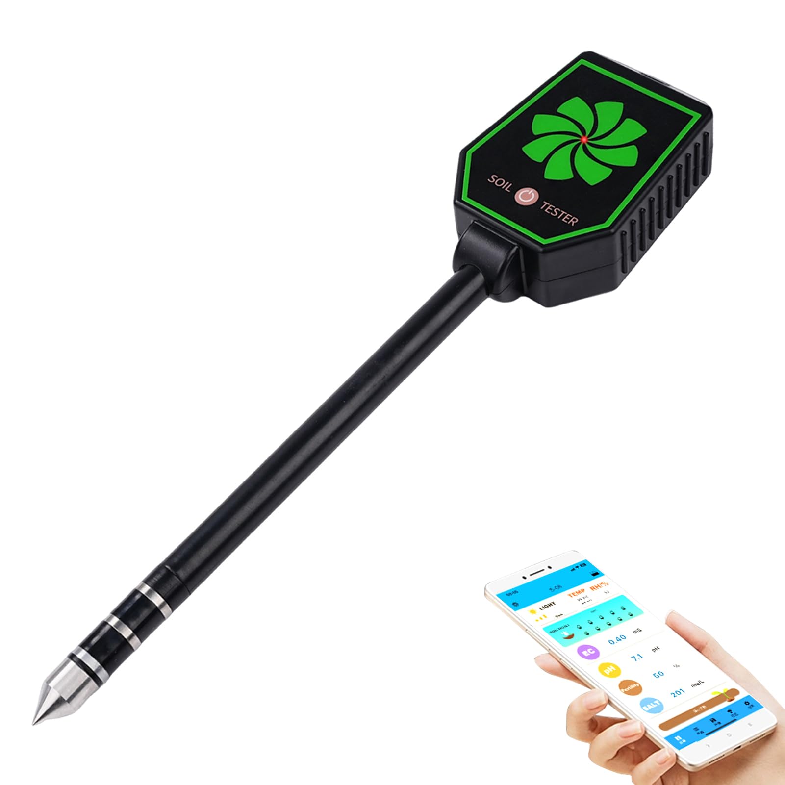 8-in-1-ph-tester, Bodenfeuchtigkeitstester, Pflanzenhygrometer, Pflanzen-ph/ec/salzgehalt/fruchtbarkeit/lufttemperatur/bodentemperatur/licht/bodenfeuchtigkeit. Verbindet Sich Mit Der Mobilen App.