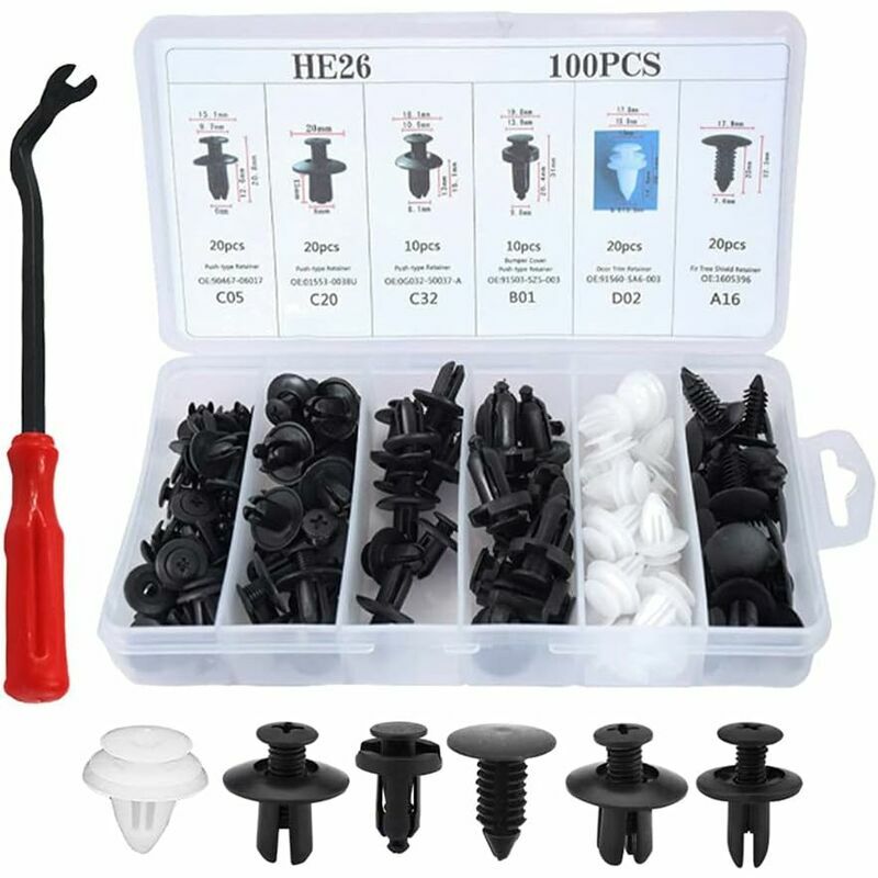 Vebtles 100 Stück Nieten-kunststoff-clips, Kunststoff-clips, Auto-clips, Peugeot-karosserieverkleidungs-clips Mit Entfernungswerkzeug, Universelle Auto-clips Für Auto-türverkleidungen