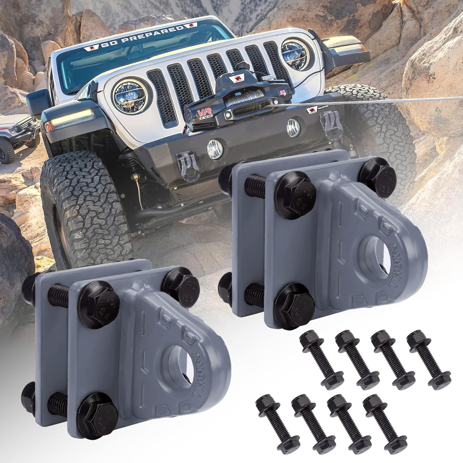 2pcs D - Ring Manille Mit Hinterer Platte, 5 Tonnen Verschraubt Auf U-clip Mount Bumper Manille Unterstützung, Grau