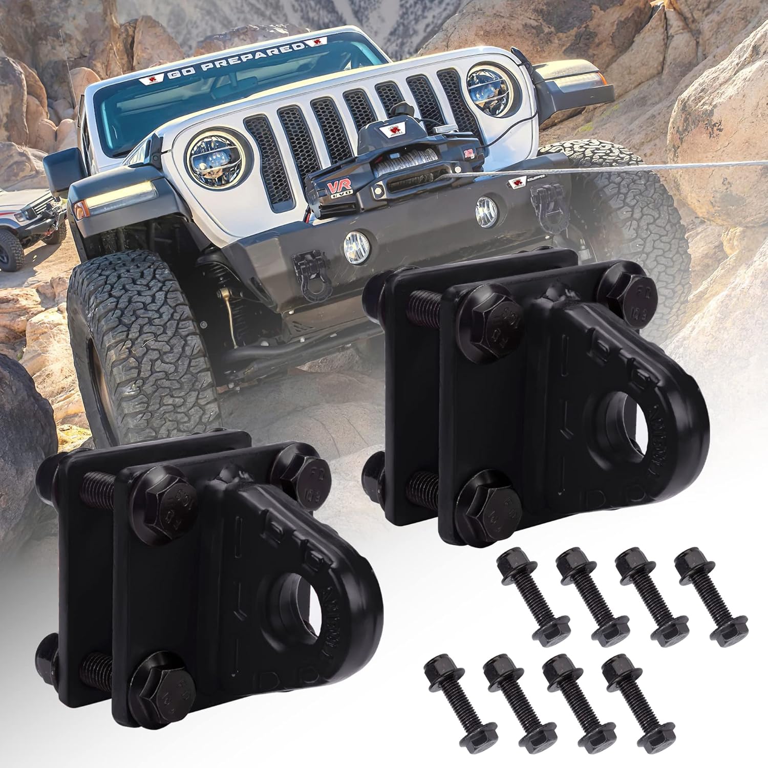 2pcs D - Ring Manille Mit Hinterer Platte, 5 Tonnen Verschraubt Auf U-clip Mount Bumper Manille Unterstützung, Schwarz