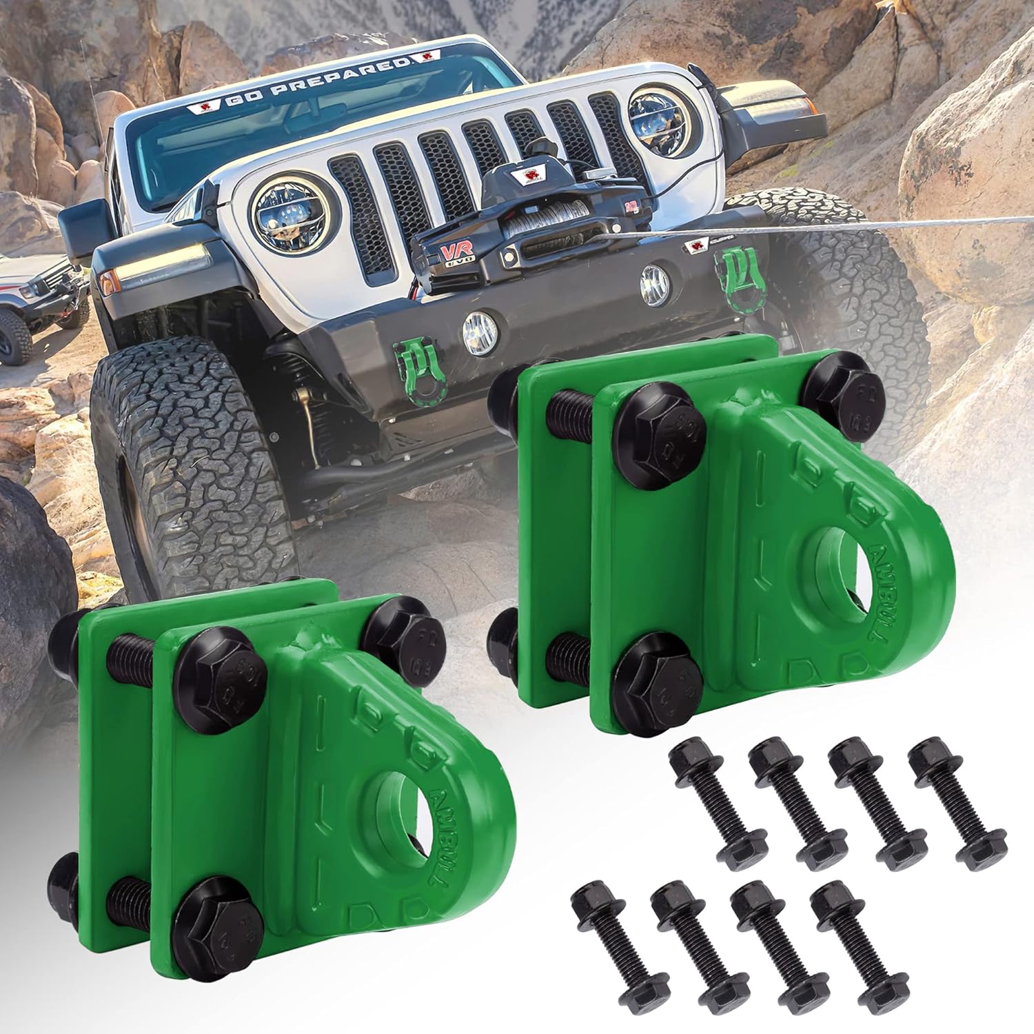 2pcs D - Ring Manille Mit Hinterer Platte, 5 Tonnen Verschraubt Auf U-clip Mount Bumper Manille Unterstützung, Hellgrün
