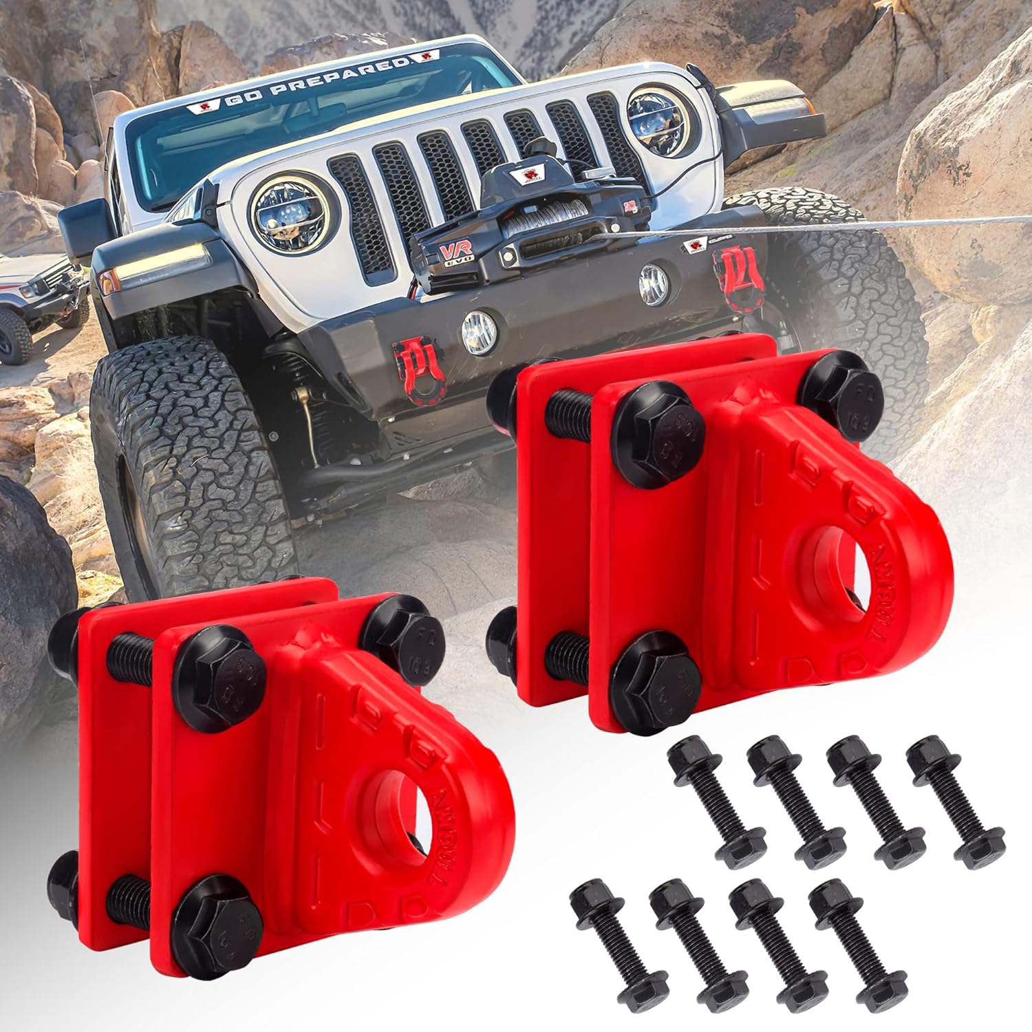 2pcs D - Ring Manille Mit Hinterer Platte, 5 Tonnen Verschraubt Auf U-clip Mount Bumper Manille Unterstützung, Rot