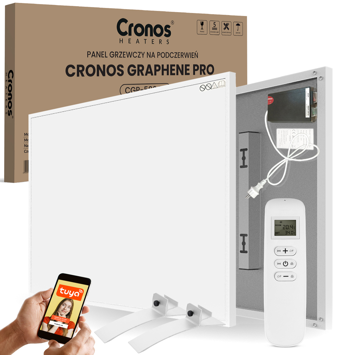 Set Mit Infrarot-heizpaneelen Cronos Graphene Pro Cgp-580twp, Weiß + Silberne Füße