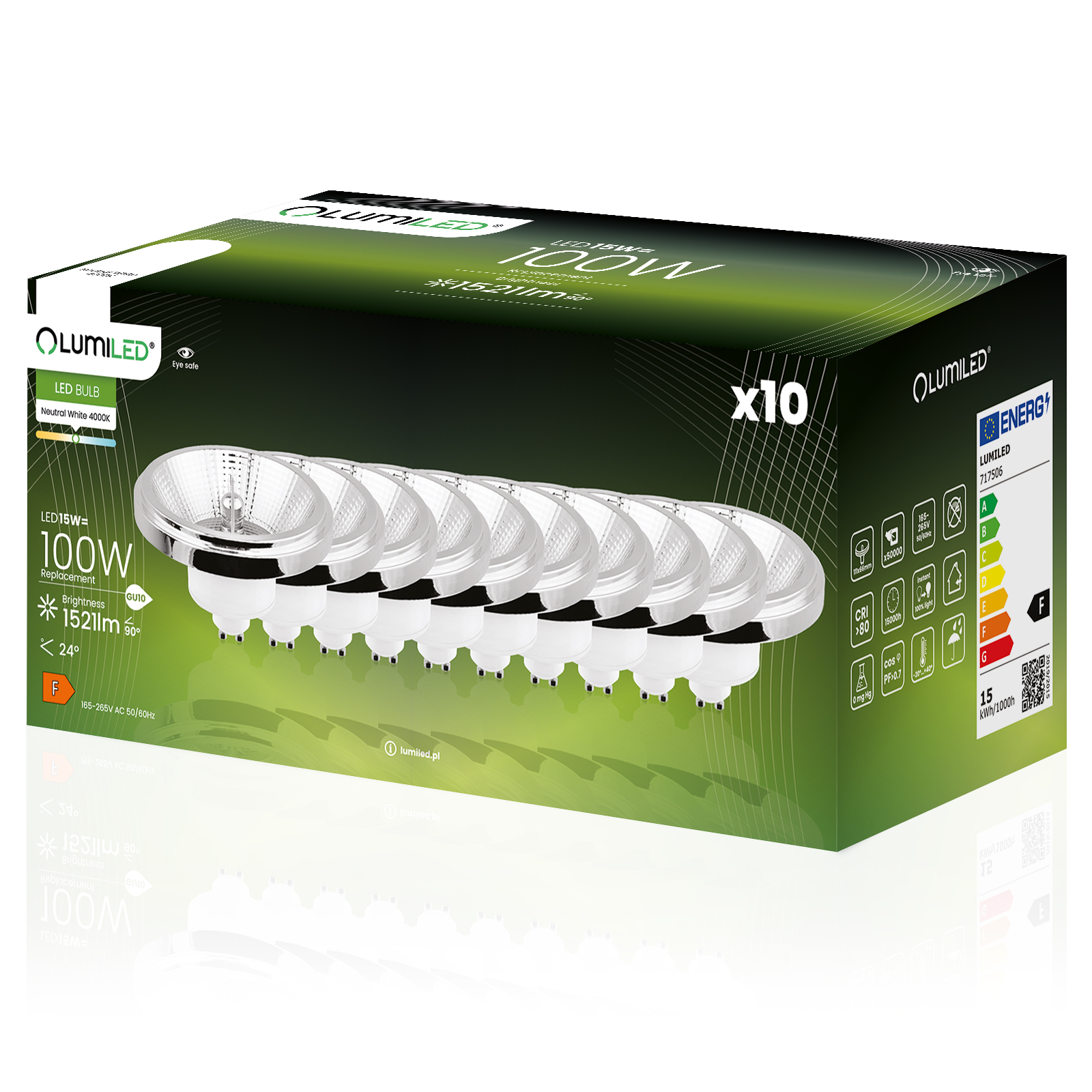 10x Led-lampe Gu10 Spot Es111 15w = 100w 1521lm 4000k Neutral 24° Silber Lumined